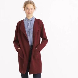 J. Crew Juliette collarless knit sweater blazer Sz‎ XS burgundy red J6339